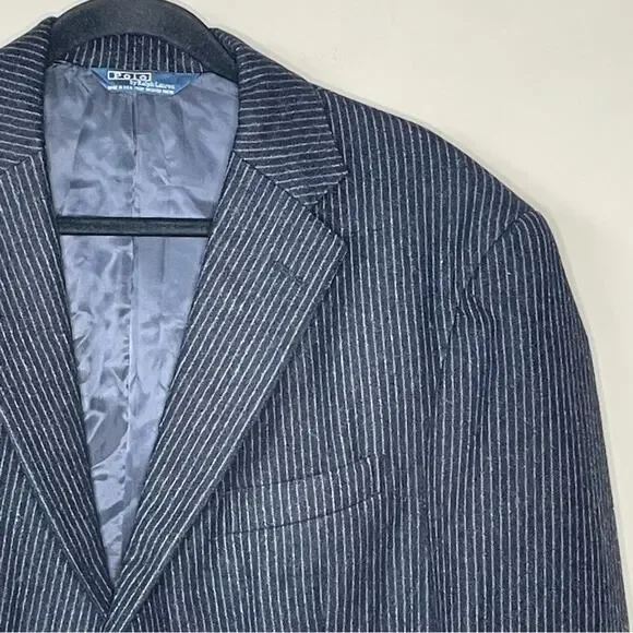 POLO RALPH LAUREN charcoal w/gray stripe wool & cashmere blend sport coat 42L - Picture 3 of 6